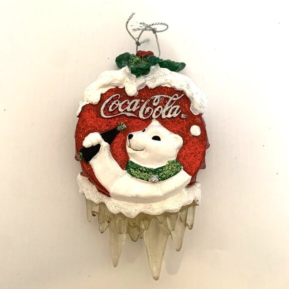 4 Coca-Cola Glitter Ornaments Diner Coke Can Bottle Cap Polar Bear Christmas Vtg - Picture 2 of 13